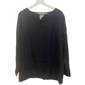 Diane Gilman 3/4 sleeve black 100% silk vneck blouse large